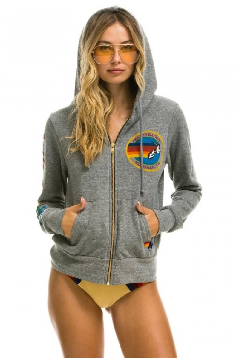 Sudadera con Capucha Aviator Nation Nashville Zip Hombre Grey | 60RYICWKE