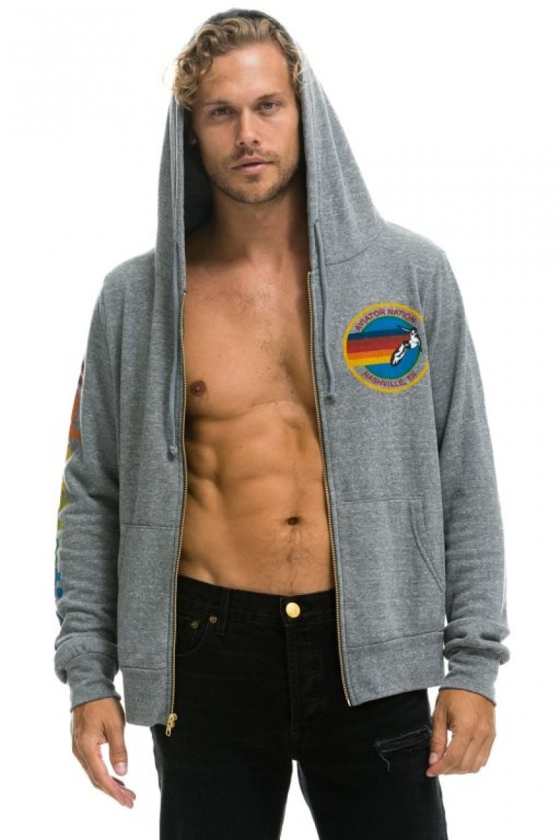 Sudadera con Capucha Aviator Nation Nashville Zip Hombre Grey | 60RYICWKE