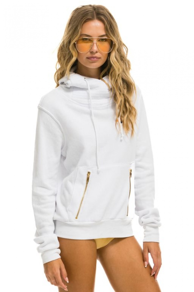 Sudadera con Capucha Aviator Nation Ninja Pullover Mujer White | 05GLQBSTW