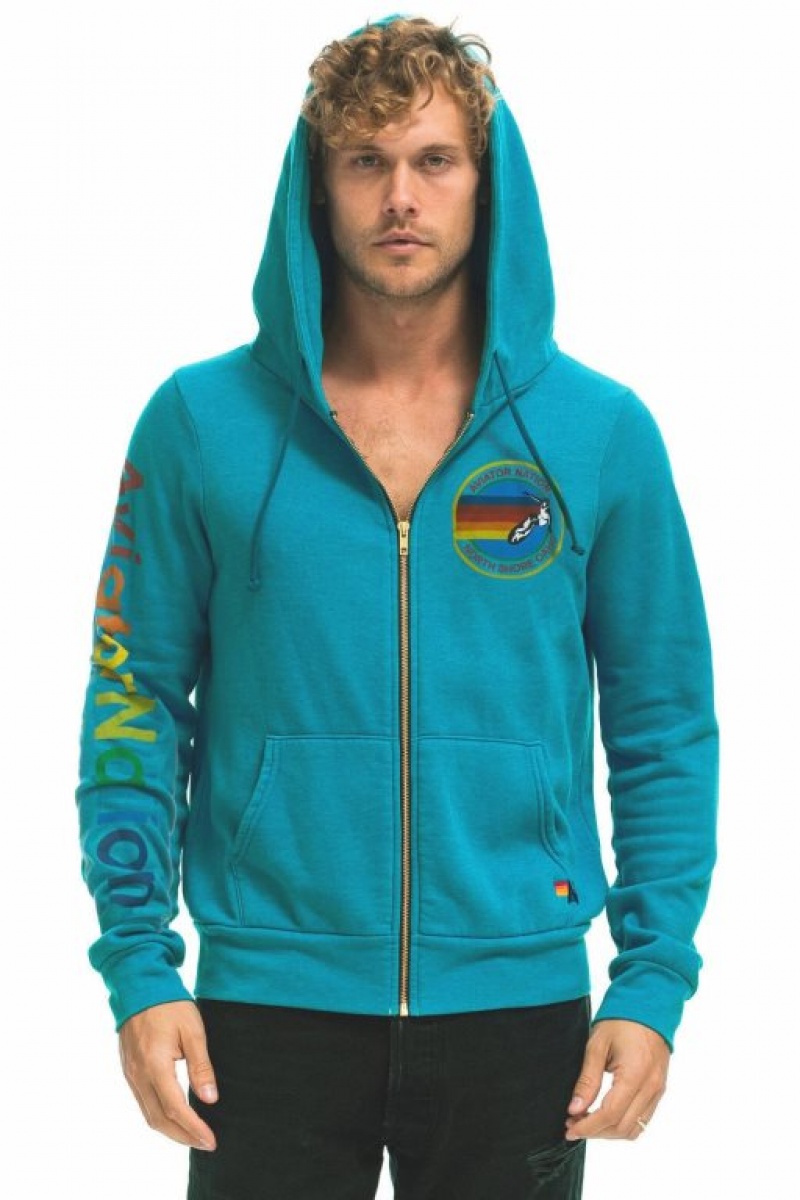 Sudadera con Capucha Aviator Nation North Shore Hombre Turquoise | 60PQMYDHE