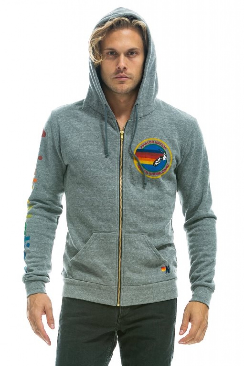 Sudadera con Capucha Aviator Nation North Shore Hombre Grey | 60PWVAFIY