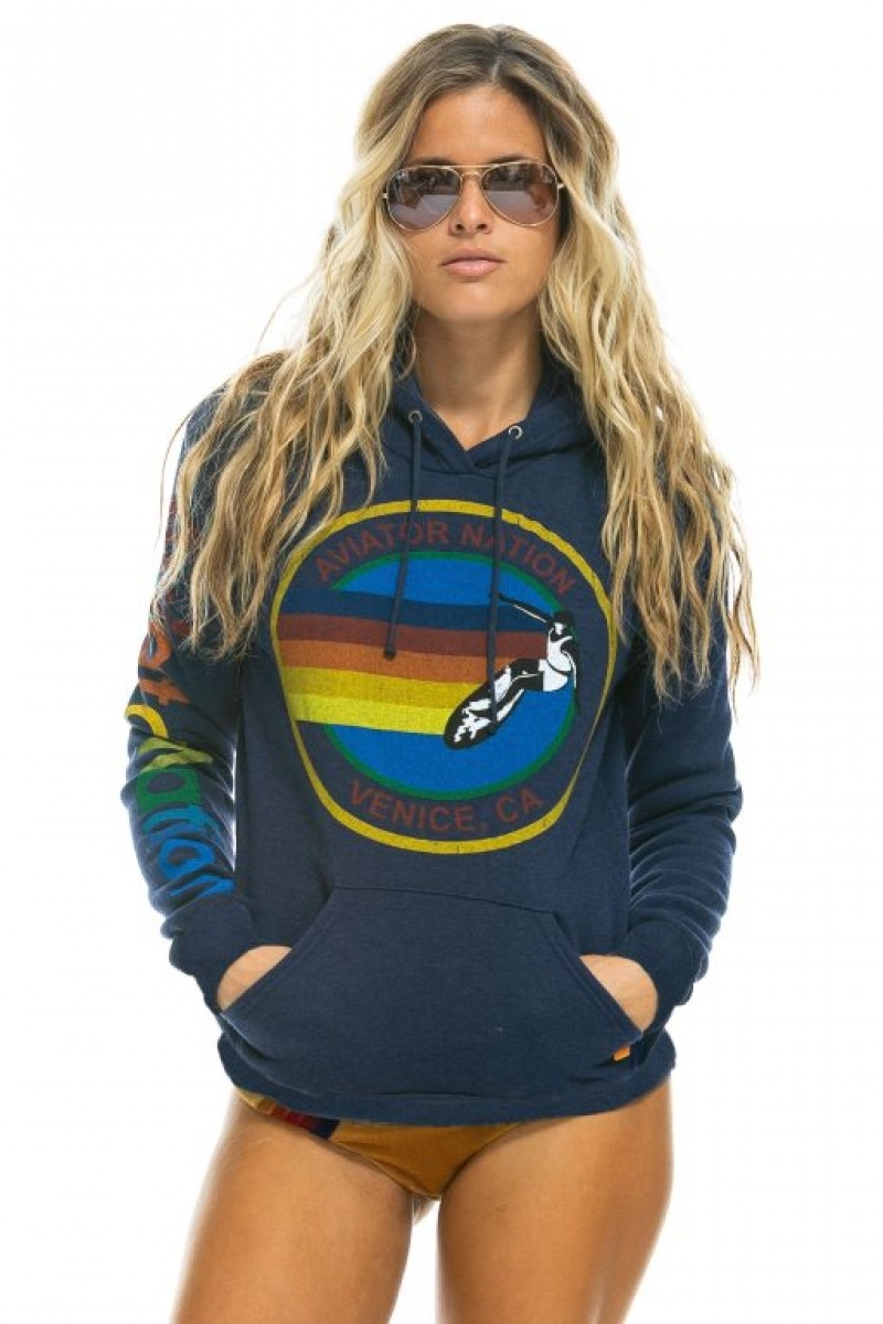 Sudadera con Capucha Aviator Nation Pullover Hombre Navy | 64GKWQBSH