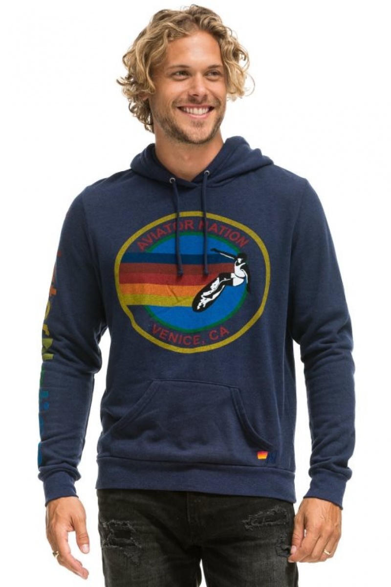 Sudadera con Capucha Aviator Nation Pullover Hombre Navy | 64GKWQBSH