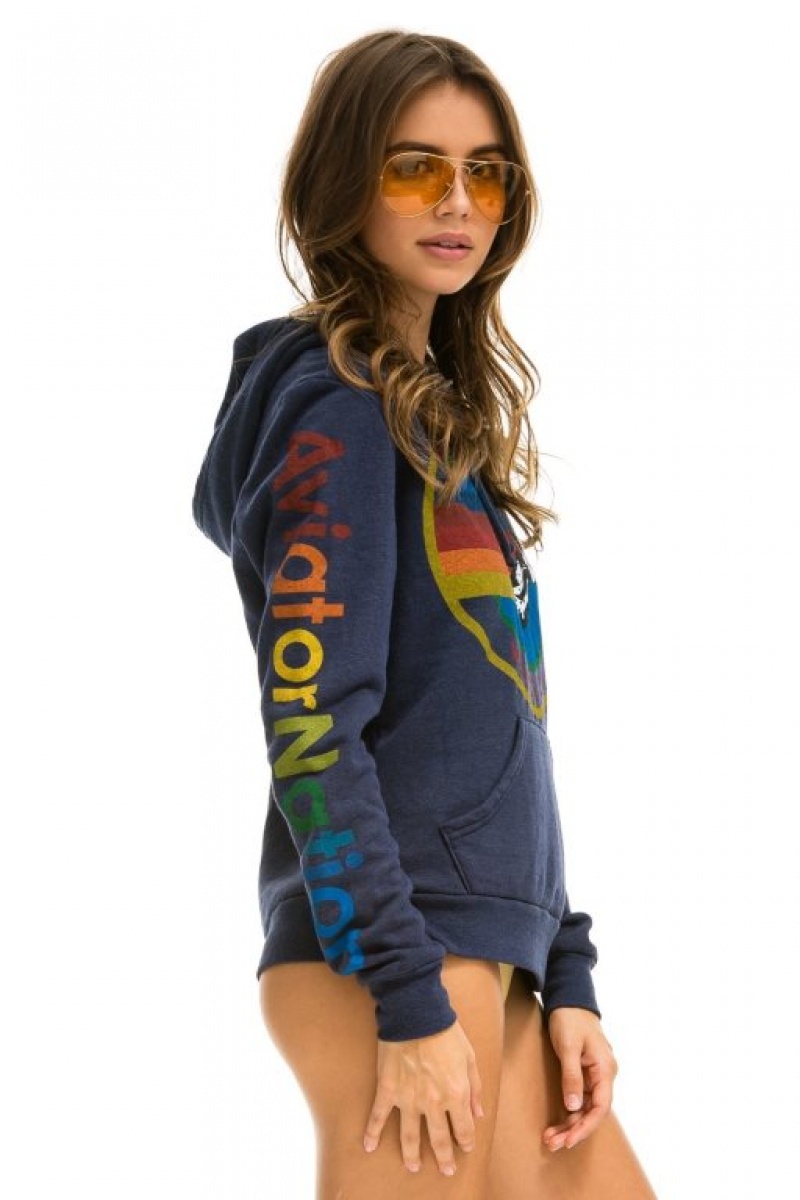 Sudadera con Capucha Aviator Nation Pullover Hombre Navy | 64GKWQBSH