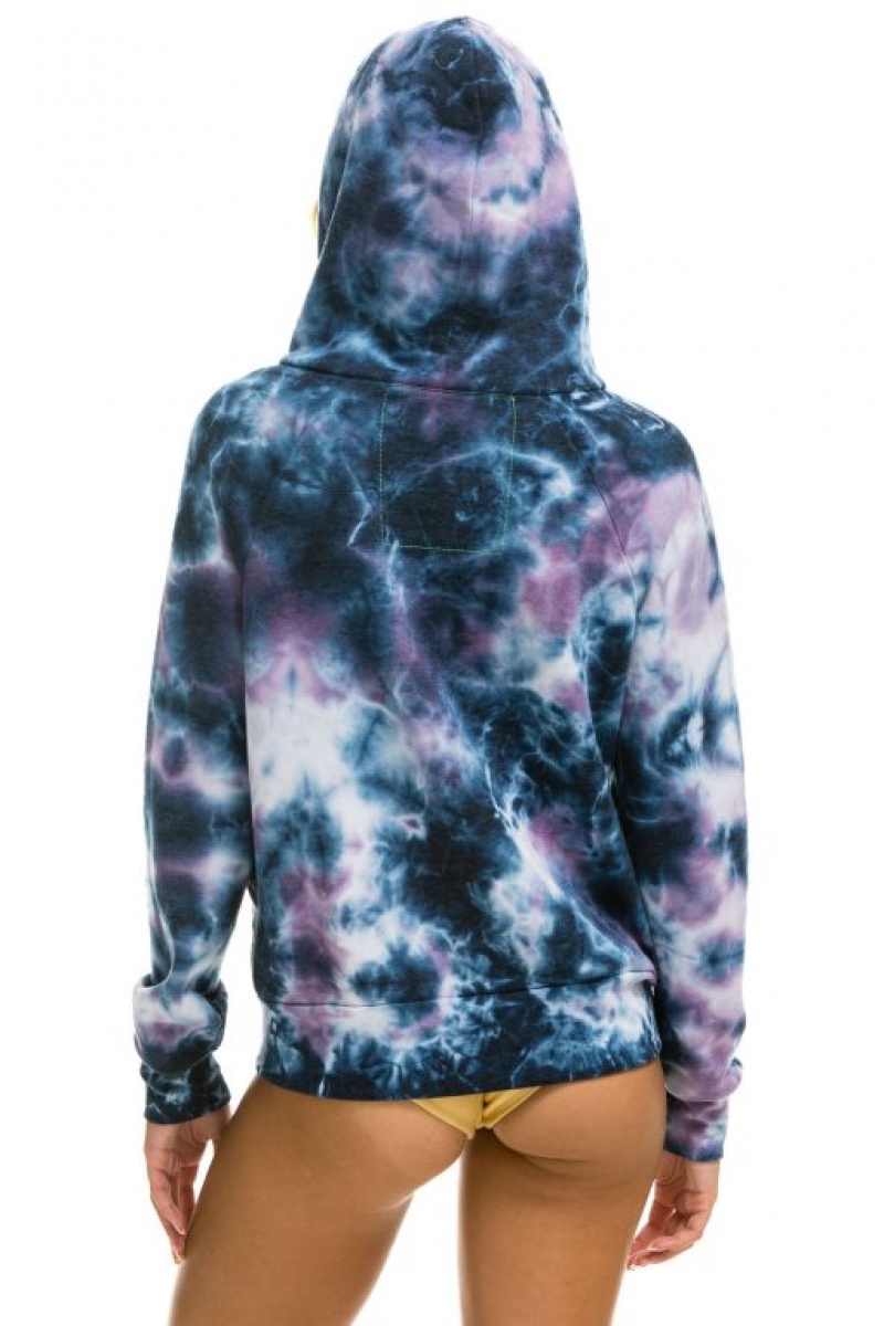 Sudadera con Capucha Aviator Nation Relaxed Hand Dyed Zip Mujer Blue Purple | 05BYFPCSG