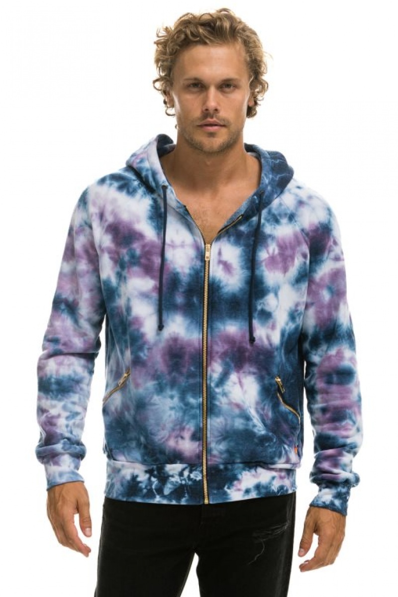 Sudadera con Capucha Aviator Nation Relaxed Hand Dyed Zip Mujer Blue Purple | 05BYFPCSG