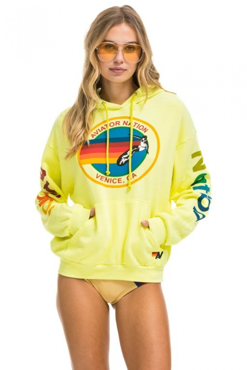 Sudadera con Capucha Aviator Nation Relaxed Pullover Mujer Yellow | 06BWRAXKY