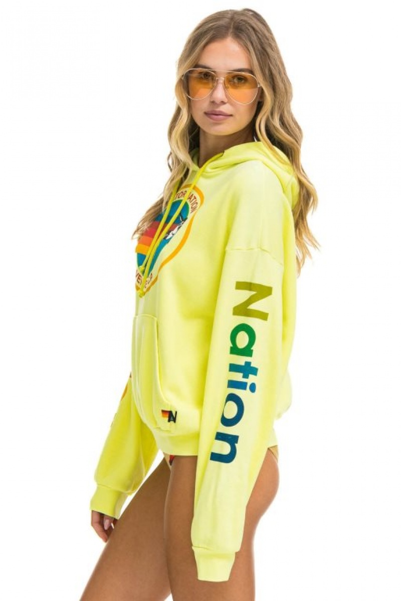 Sudadera con Capucha Aviator Nation Relaxed Pullover Mujer Yellow | 06BWRAXKY