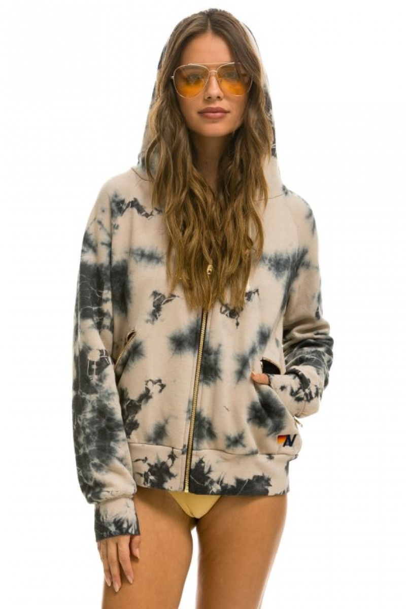 Sudadera con Capucha Aviator Nation Relaxed Hand Dyed Zip Hombre Tie Dye Dusty | 59LDJRNAB