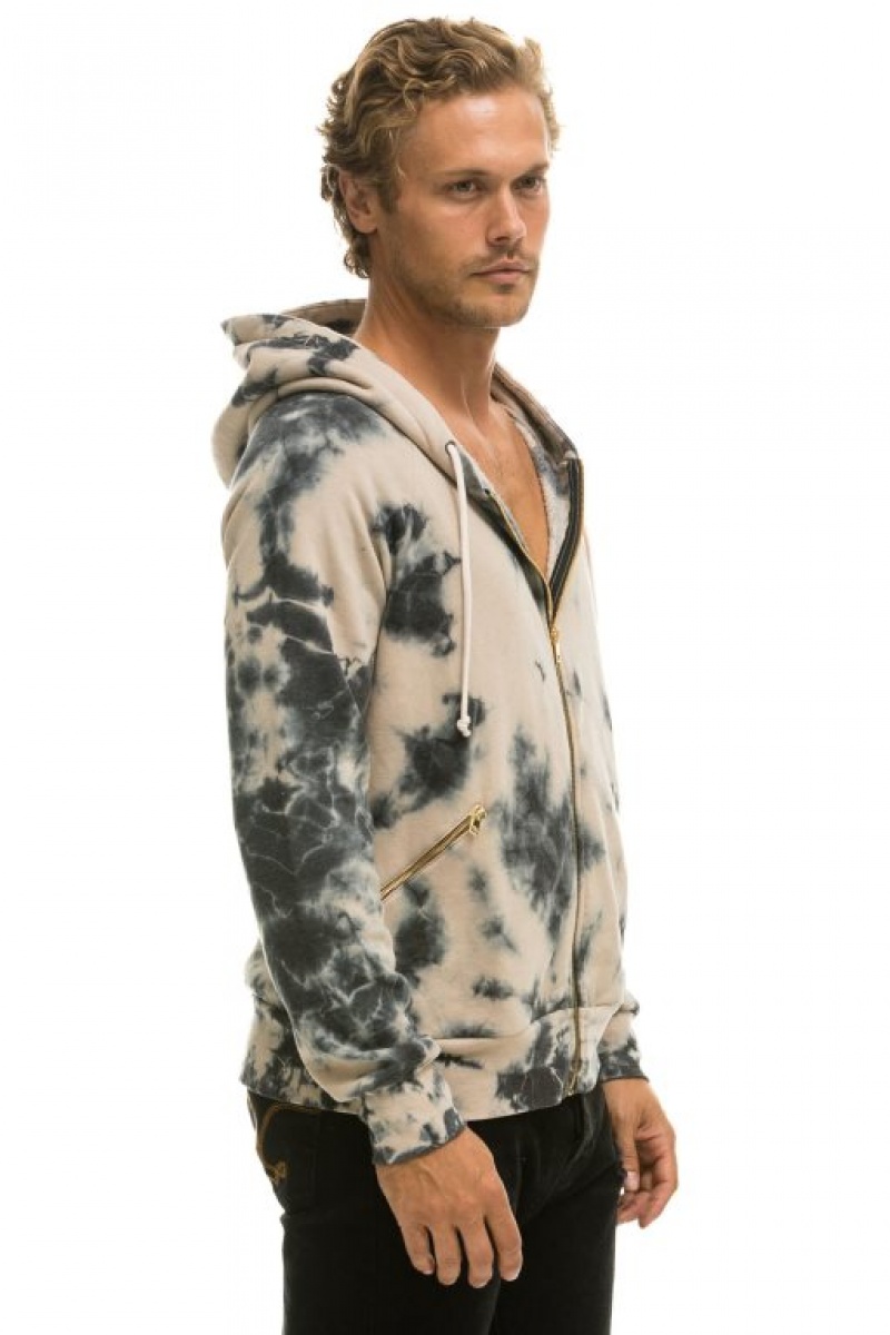 Sudadera con Capucha Aviator Nation Relaxed Hand Dyed Zip Hombre Tie Dye Dusty | 59LDJRNAB