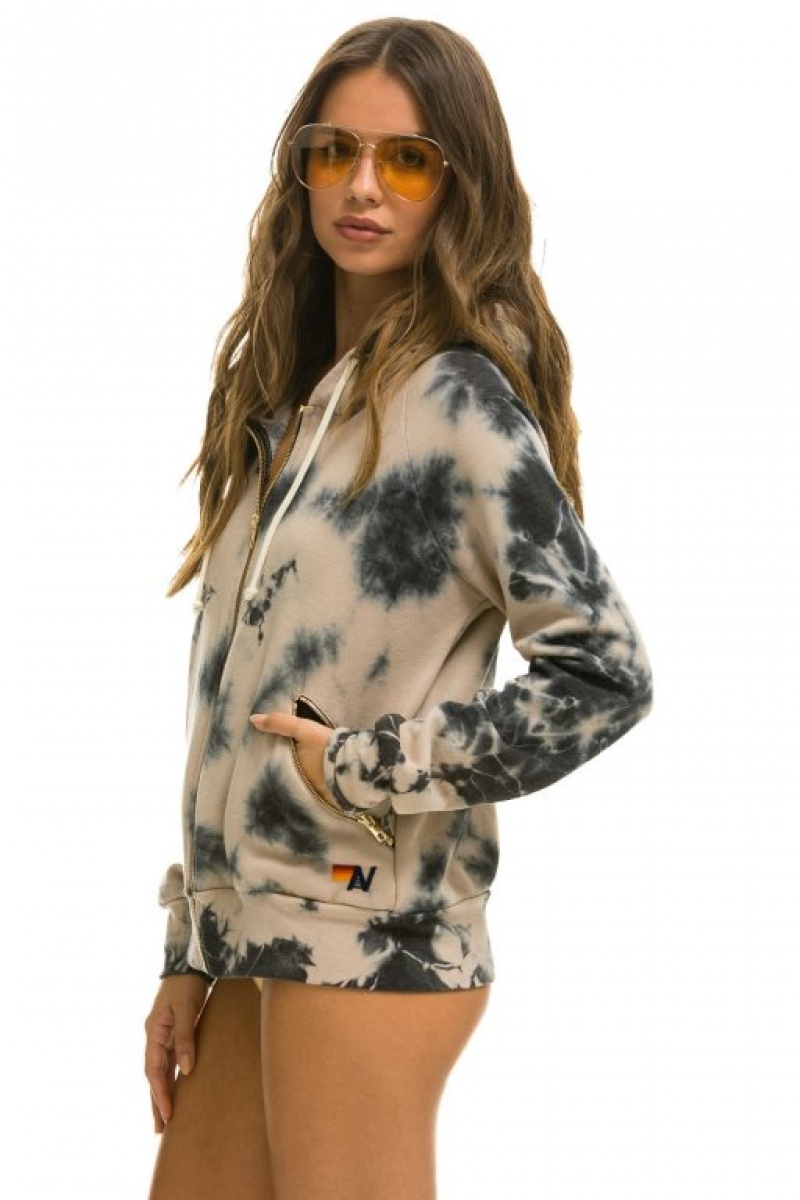 Sudadera con Capucha Aviator Nation Relaxed Hand Dyed Zip Hombre Tie Dye Dusty | 59LDJRNAB