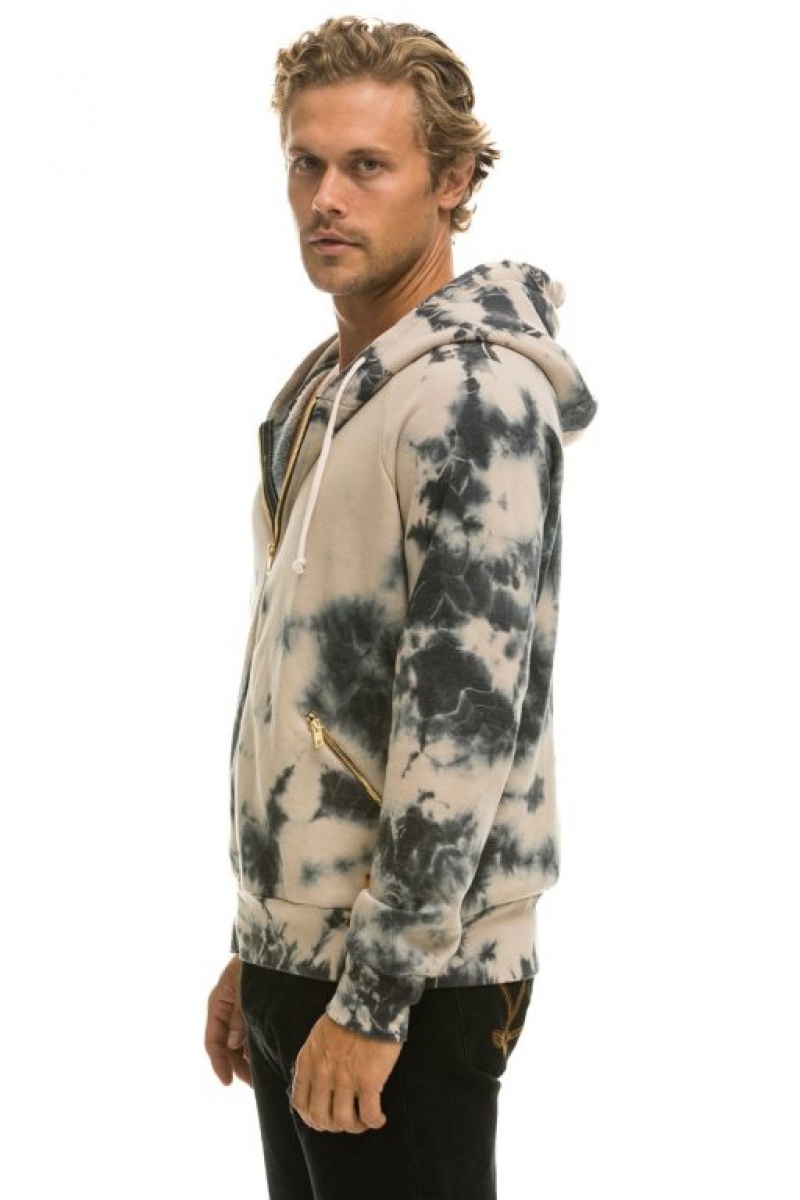 Sudadera con Capucha Aviator Nation Relaxed Hand Dyed Zip Hombre Tie Dye Dusty | 59LDJRNAB