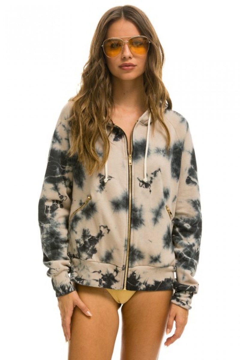 Sudadera con Capucha Aviator Nation Relaxed Hand Dyed Zip Hombre Tie Dye Dusty | 59LDJRNAB