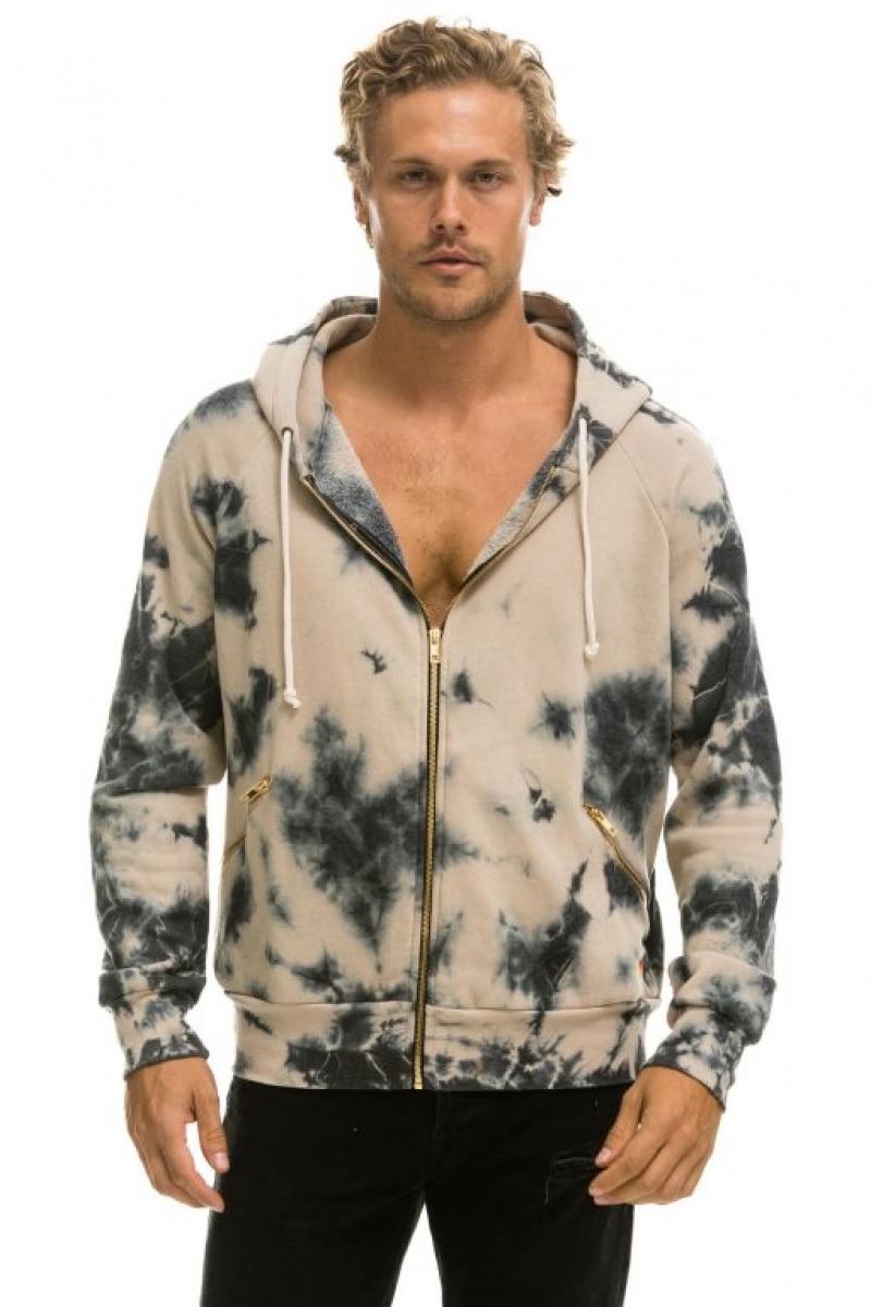 Sudadera con Capucha Aviator Nation Relaxed Hand Dyed Zip Hombre Tie Dye Dusty | 59LDJRNAB