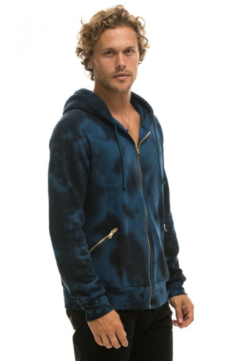 Sudadera con Capucha Aviator Nation Relaxed Hand Dyed Zip Hombre Blue Black | 59WVYTXDJ