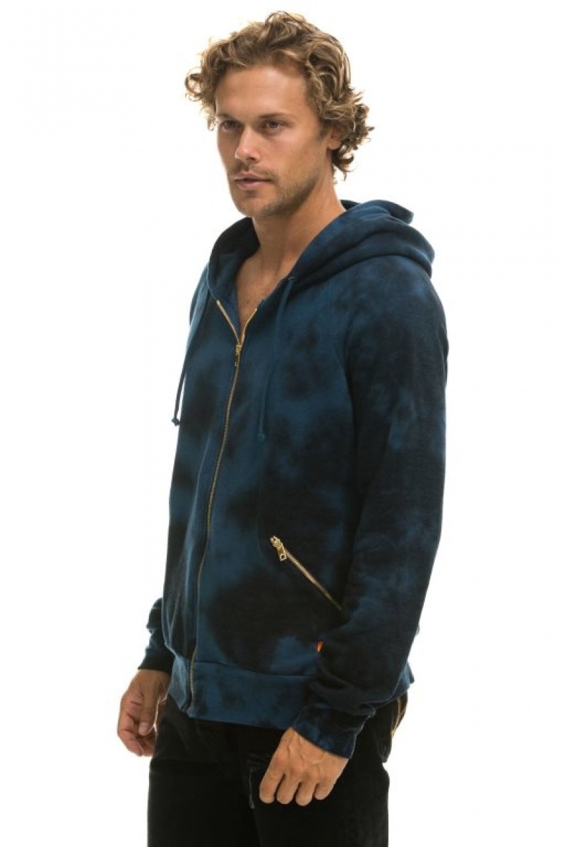 Sudadera con Capucha Aviator Nation Relaxed Hand Dyed Zip Hombre Blue Black | 59WVYTXDJ