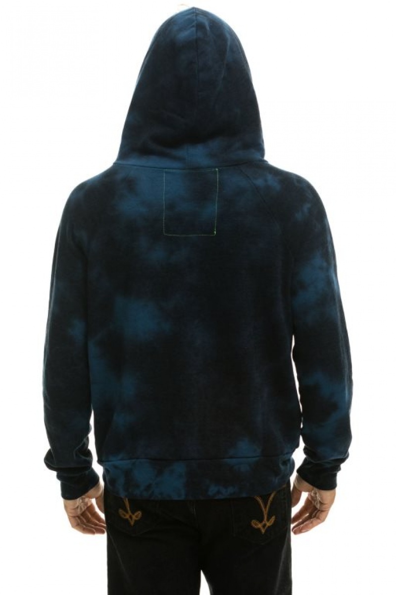 Sudadera con Capucha Aviator Nation Relaxed Hand Dyed Zip Hombre Blue Black | 59WVYTXDJ