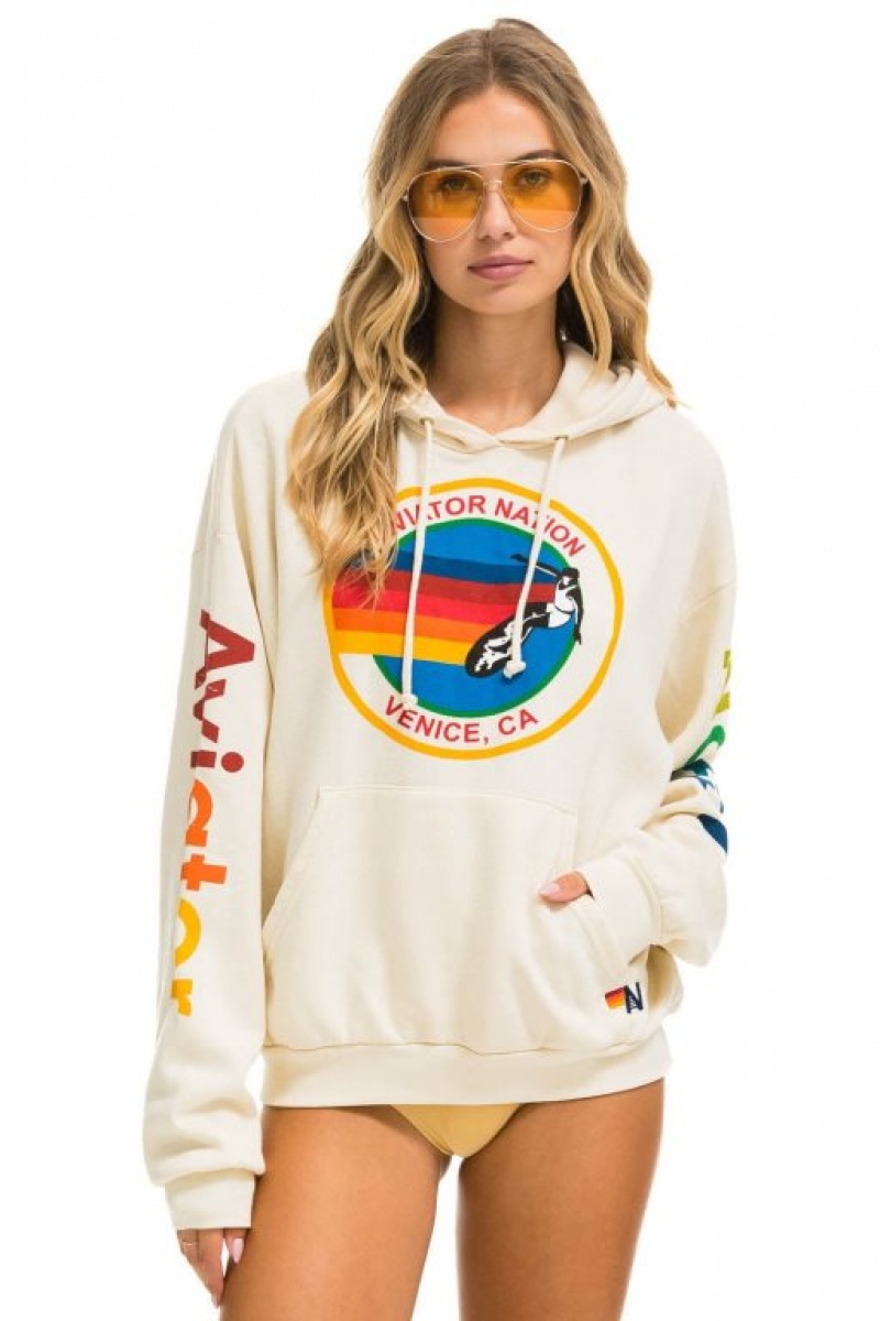 Sudadera con Capucha Aviator Nation Relaxed Pullover Mujer White | 06XNEBAHT