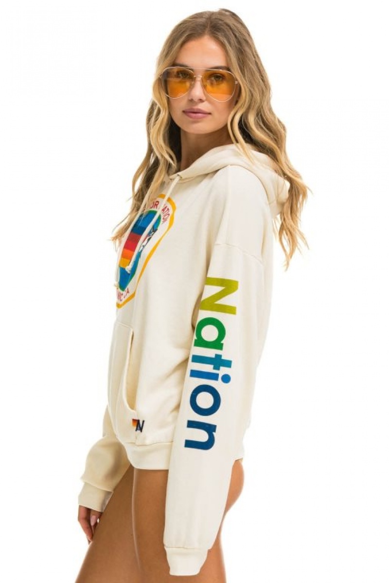 Sudadera con Capucha Aviator Nation Relaxed Pullover Mujer White | 06XNEBAHT