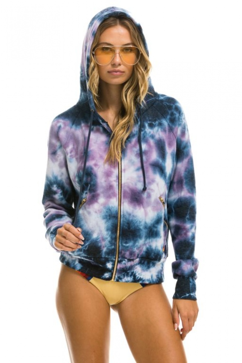 Sudadera con Capucha Aviator Nation Relaxed Hand Dyed Zip Hombre Blue Purple | 63BTIVPXM