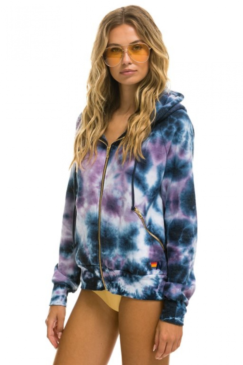 Sudadera con Capucha Aviator Nation Relaxed Hand Dyed Zip Hombre Blue Purple | 63BTIVPXM