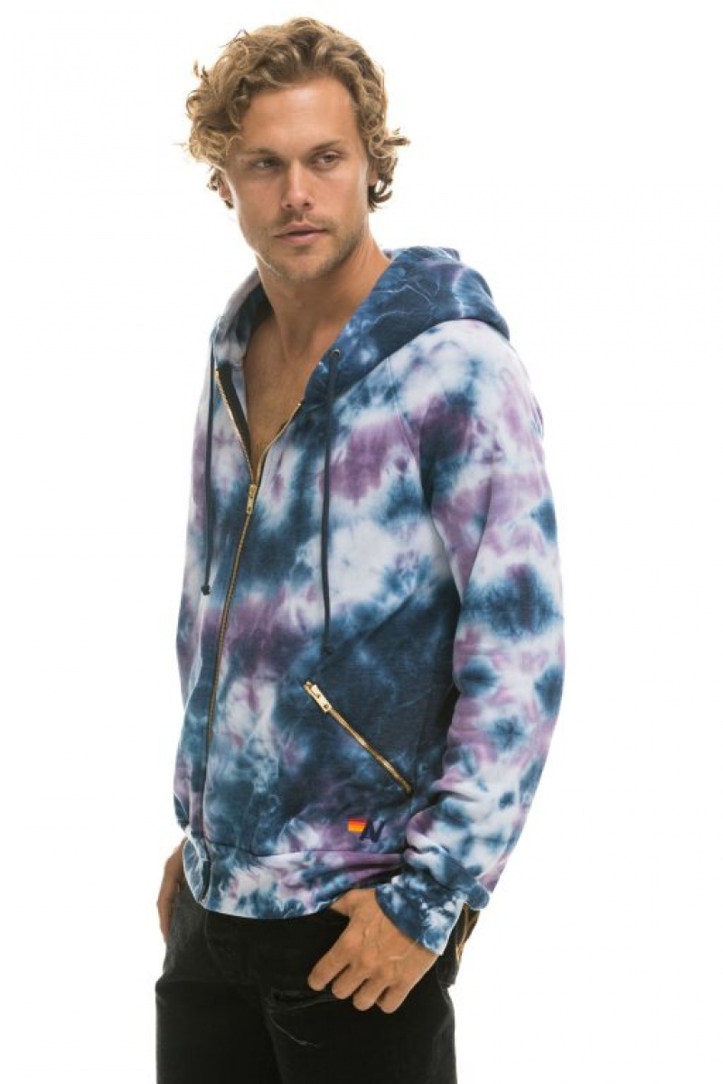 Sudadera con Capucha Aviator Nation Relaxed Hand Dyed Zip Hombre Blue Purple | 63BTIVPXM