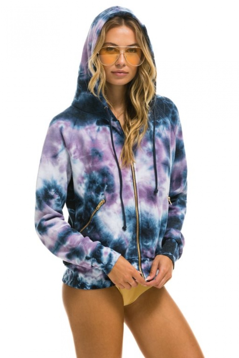 Sudadera con Capucha Aviator Nation Relaxed Hand Dyed Zip Hombre Blue Purple | 63BTIVPXM