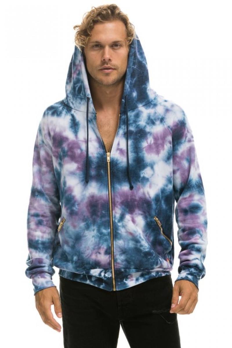 Sudadera con Capucha Aviator Nation Relaxed Hand Dyed Zip Hombre Blue Purple | 63BTIVPXM