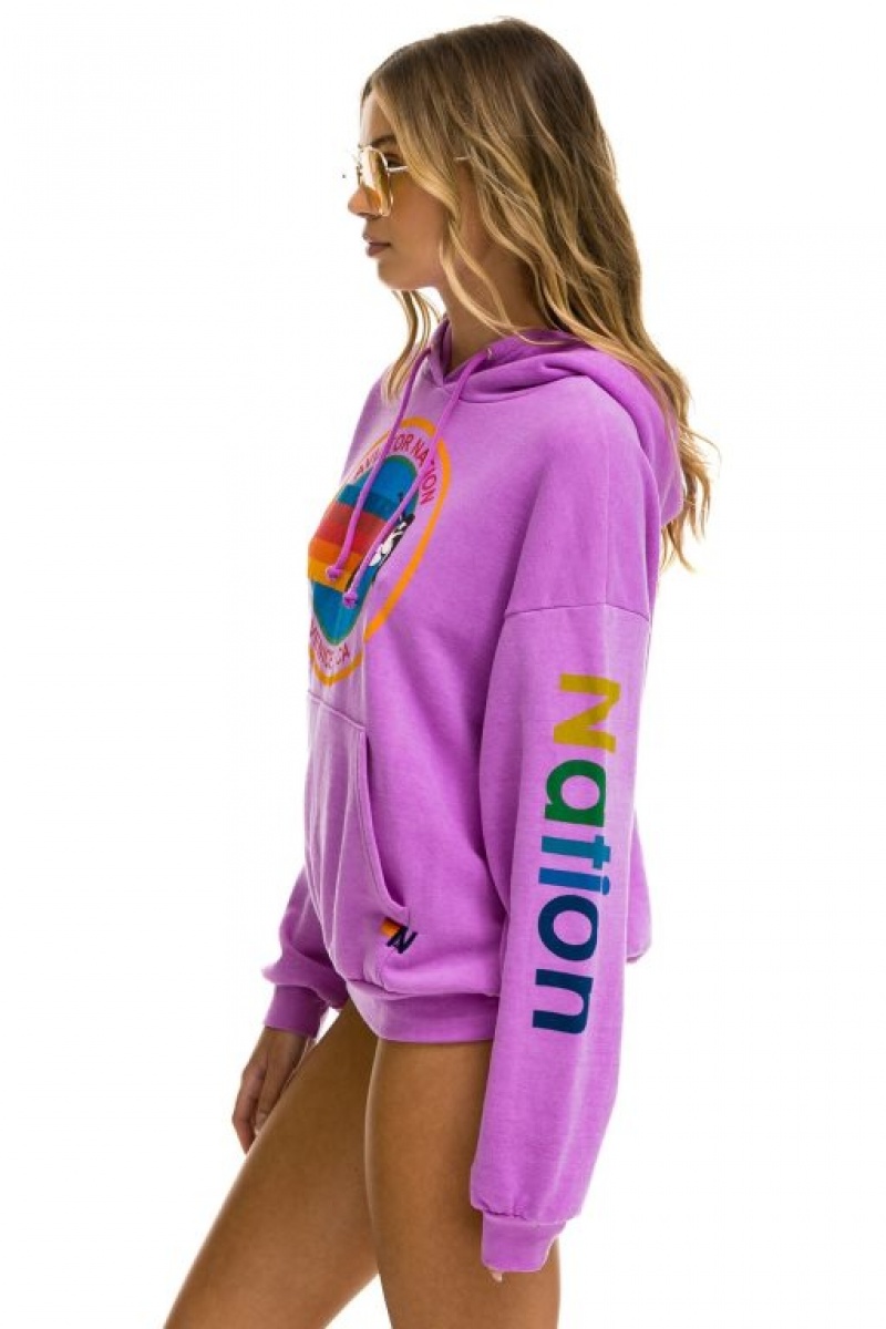 Sudadera con Capucha Aviator Nation Relaxed Pullover Mujer Purple | 06ZVWMECA