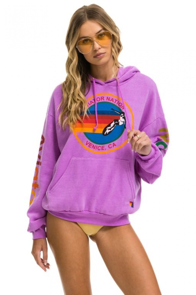 Sudadera con Capucha Aviator Nation Relaxed Pullover Mujer Purple | 06ZVWMECA