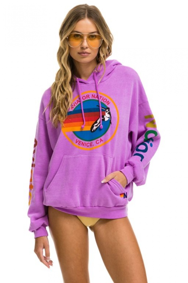 Sudadera con Capucha Aviator Nation Relaxed Pullover Mujer Purple | 06ZVWMECA