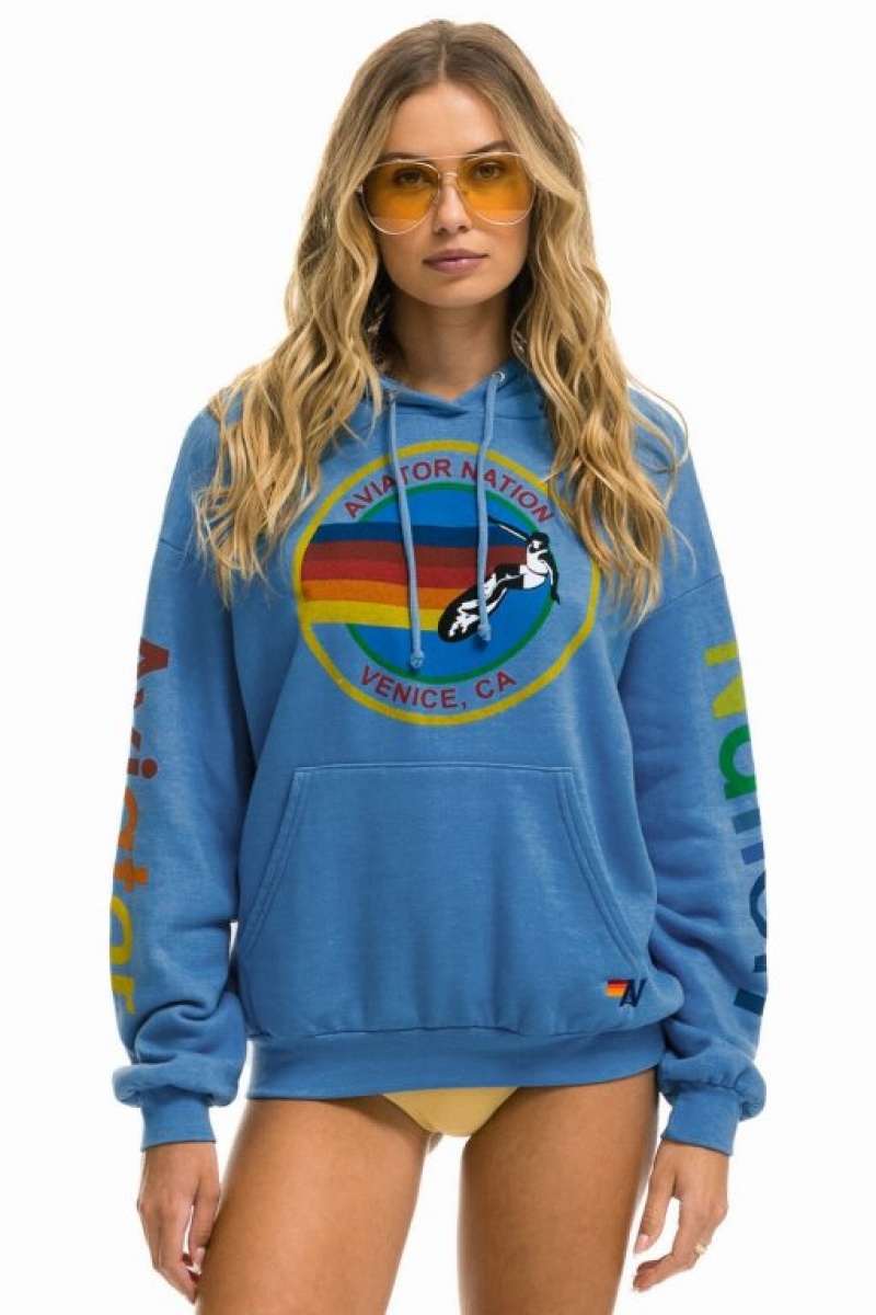 Sudadera con Capucha Aviator Nation Relaxed Pullover Mujer Deep Blue | 07BXVKRZS