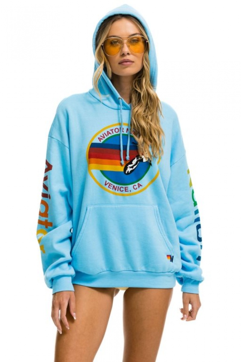 Sudadera con Capucha Aviator Nation Relaxed Pullover Hombre Blue | 64DHOCJBT