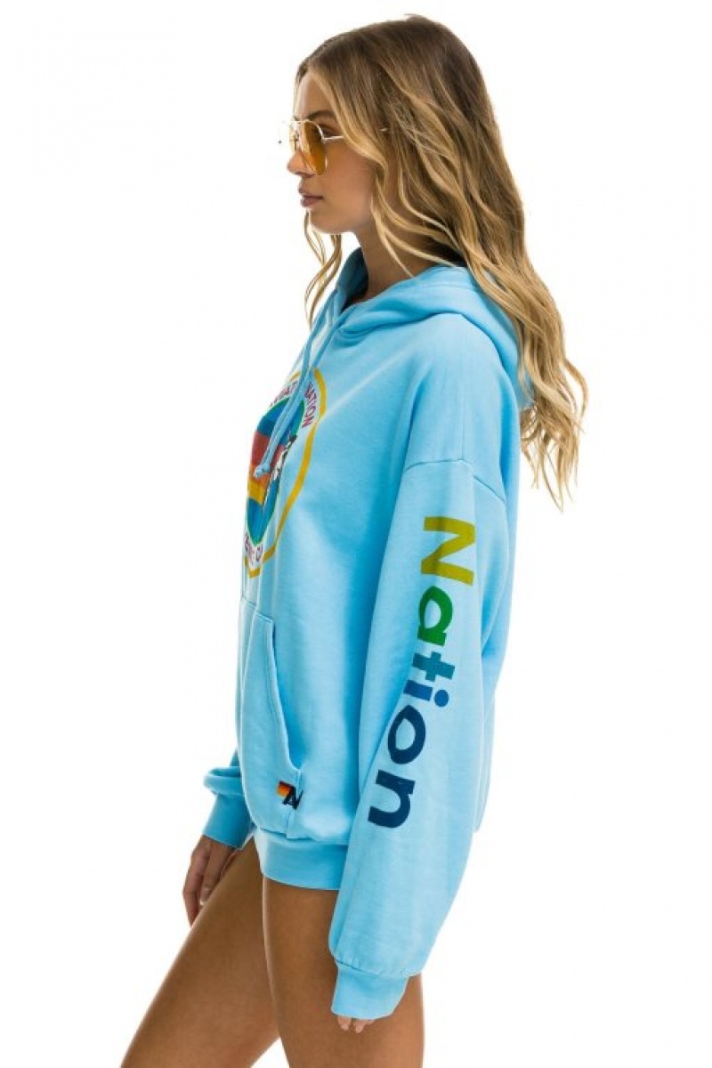 Sudadera con Capucha Aviator Nation Relaxed Pullover Hombre Blue | 64DHOCJBT