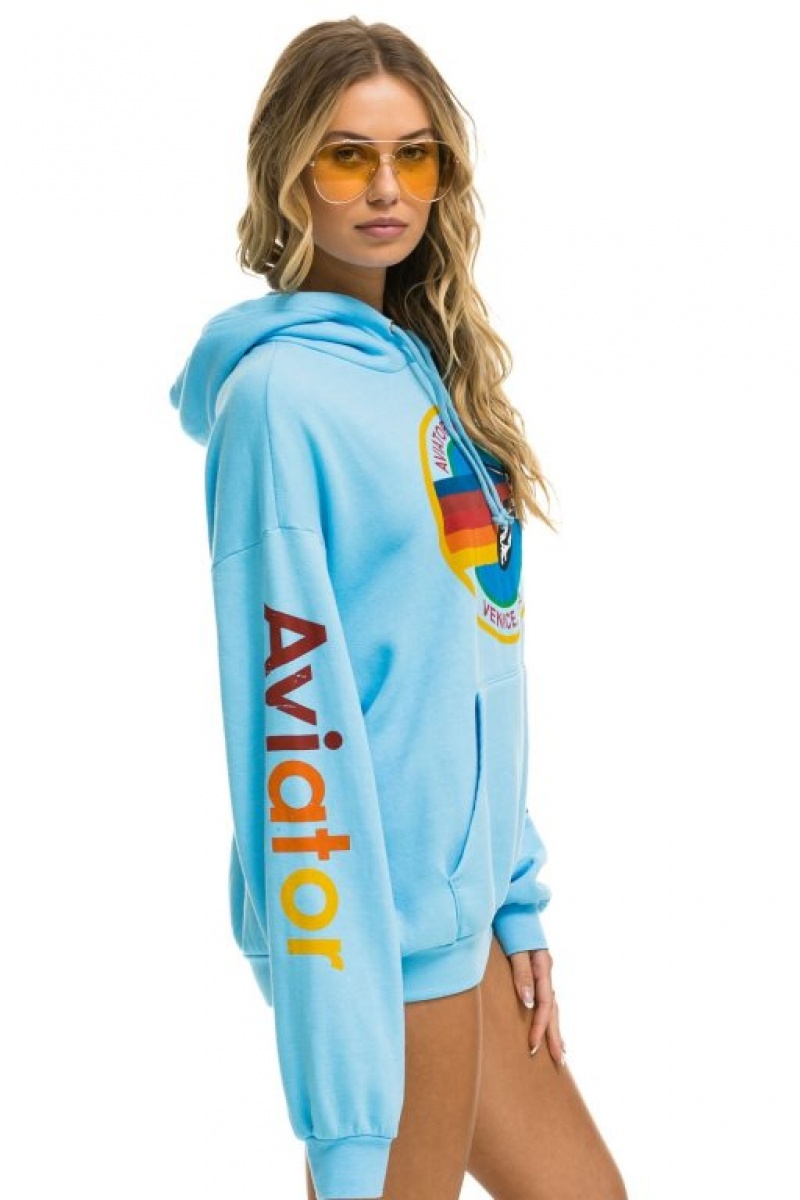 Sudadera con Capucha Aviator Nation Relaxed Pullover Hombre Blue | 64DHOCJBT