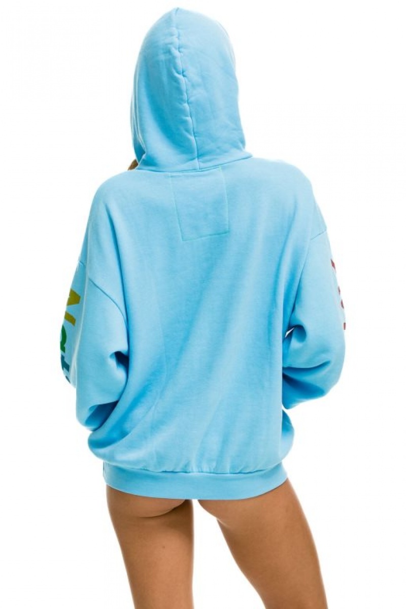 Sudadera con Capucha Aviator Nation Relaxed Pullover Hombre Blue | 64DHOCJBT