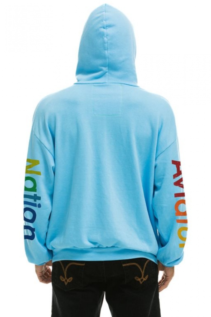 Sudadera con Capucha Aviator Nation Relaxed Pullover Hombre Blue | 64DHOCJBT