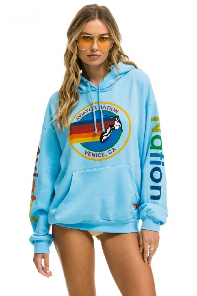 Sudadera con Capucha Aviator Nation Relaxed Pullover Hombre Blue | 64DHOCJBT
