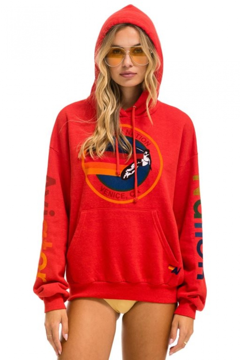 Sudadera con Capucha Aviator Nation Relaxed Pullover Hombre Red | 64DYKOWEZ