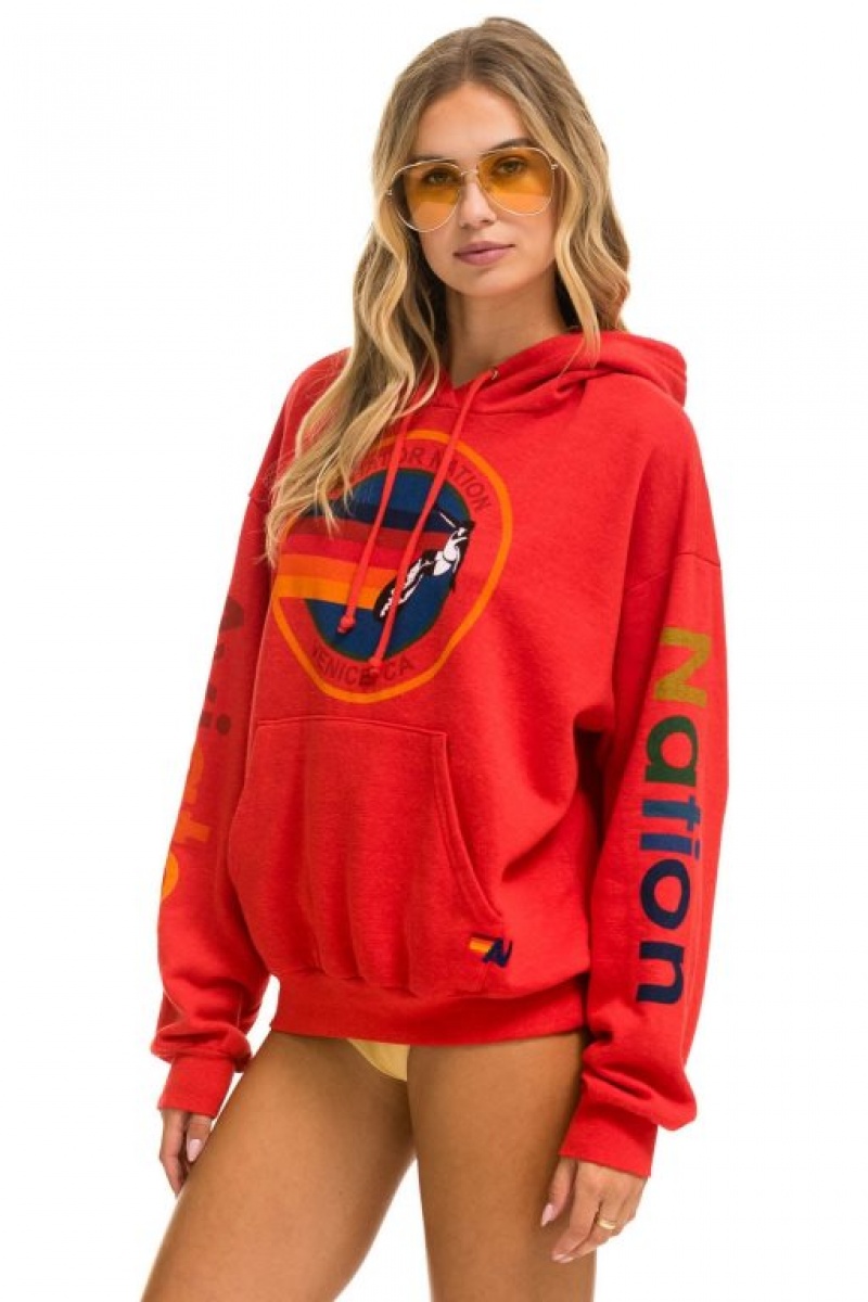 Sudadera con Capucha Aviator Nation Relaxed Pullover Hombre Red | 64DYKOWEZ