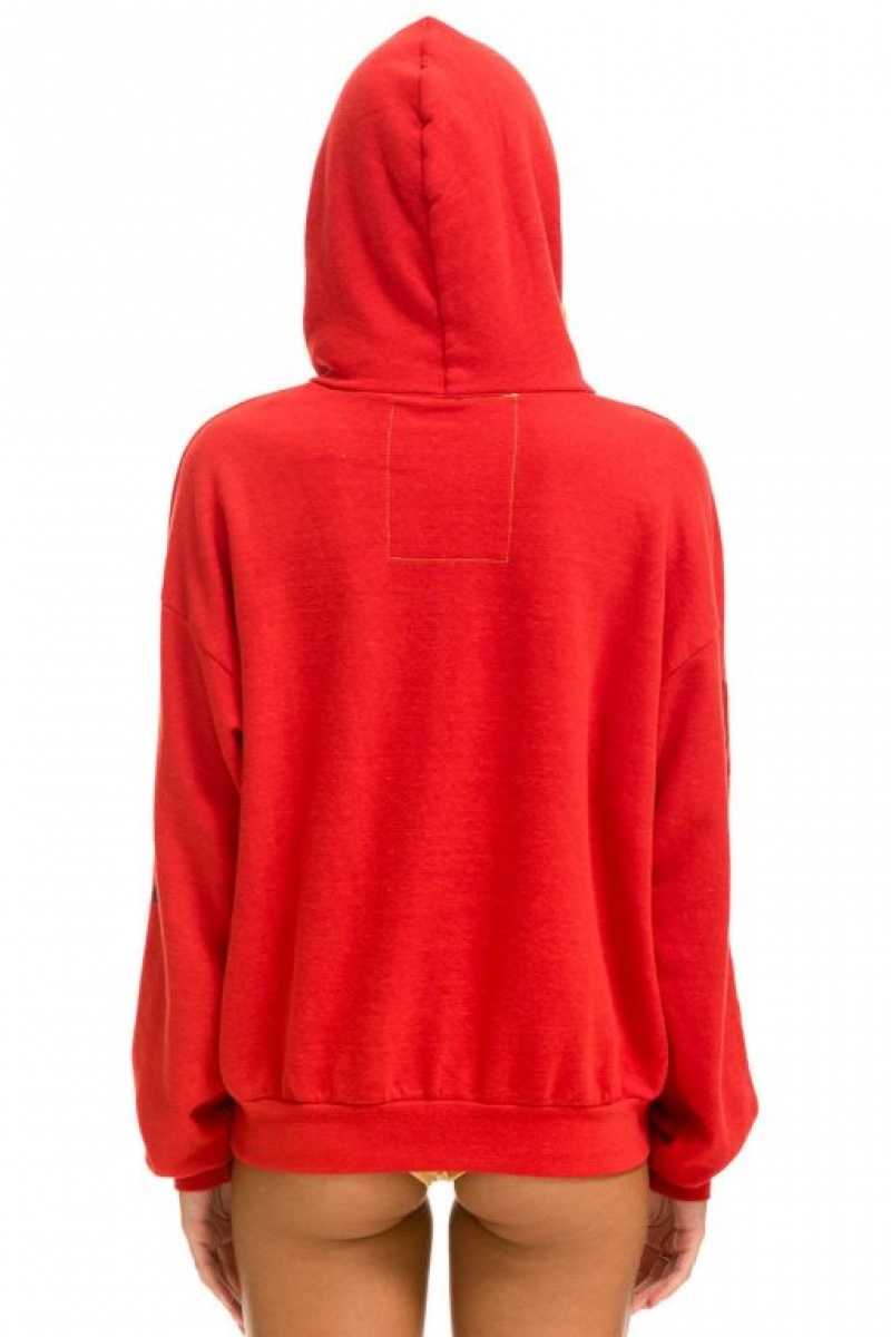 Sudadera con Capucha Aviator Nation Relaxed Pullover Hombre Red | 64DYKOWEZ
