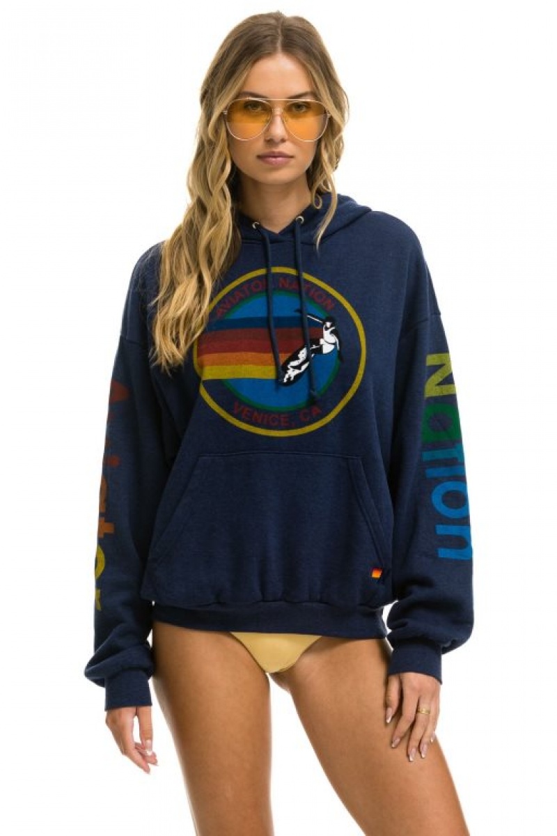 Sudadera con Capucha Aviator Nation Relaxed Pullover Hombre Navy | 64GFMTQCA
