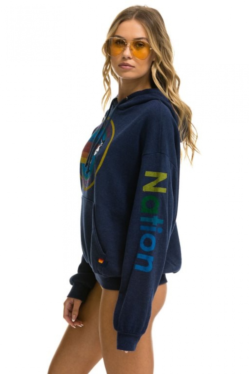 Sudadera con Capucha Aviator Nation Relaxed Pullover Hombre Navy | 64GFMTQCA
