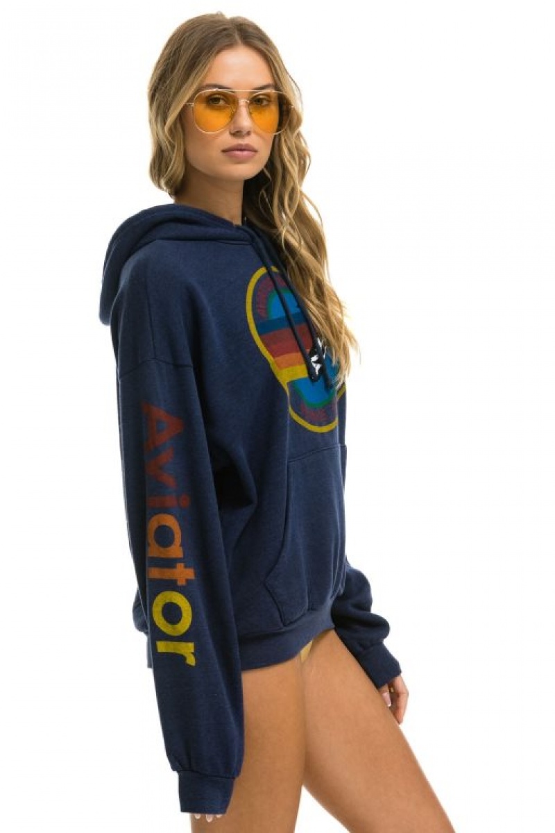 Sudadera con Capucha Aviator Nation Relaxed Pullover Hombre Navy | 64GFMTQCA