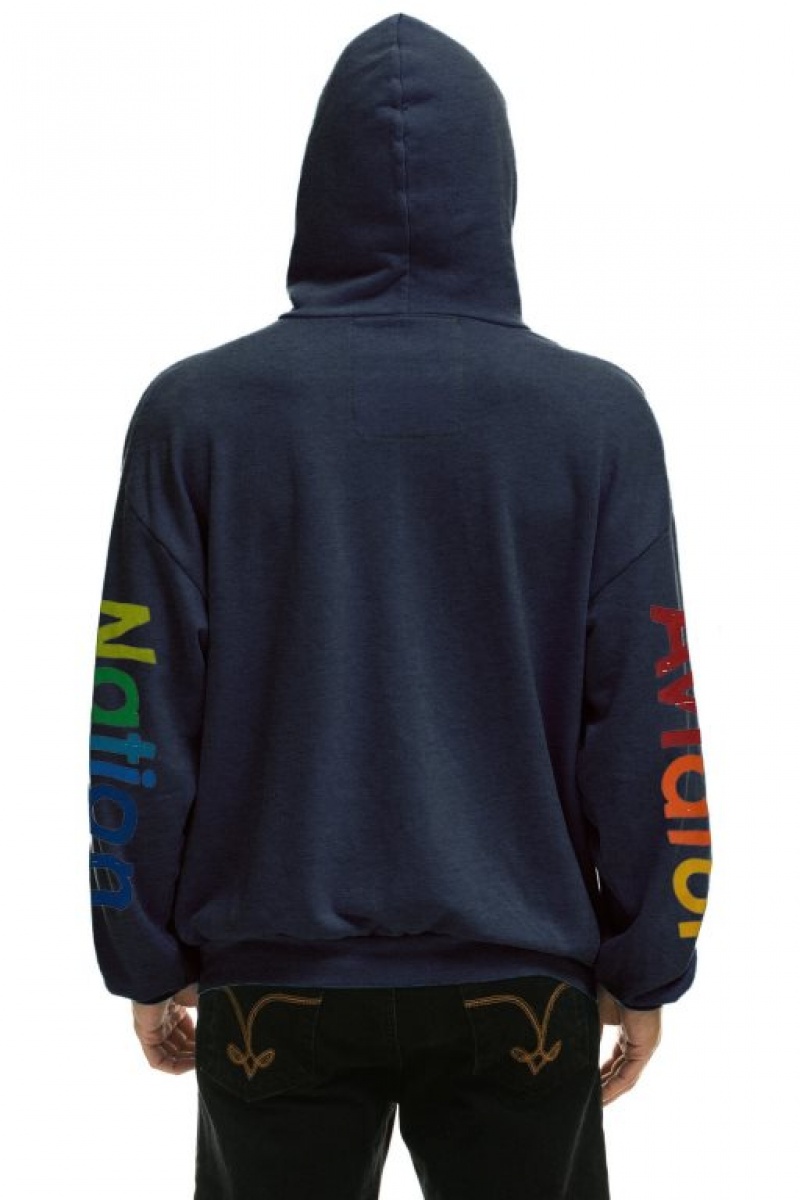 Sudadera con Capucha Aviator Nation Relaxed Pullover Hombre Navy | 64GFMTQCA