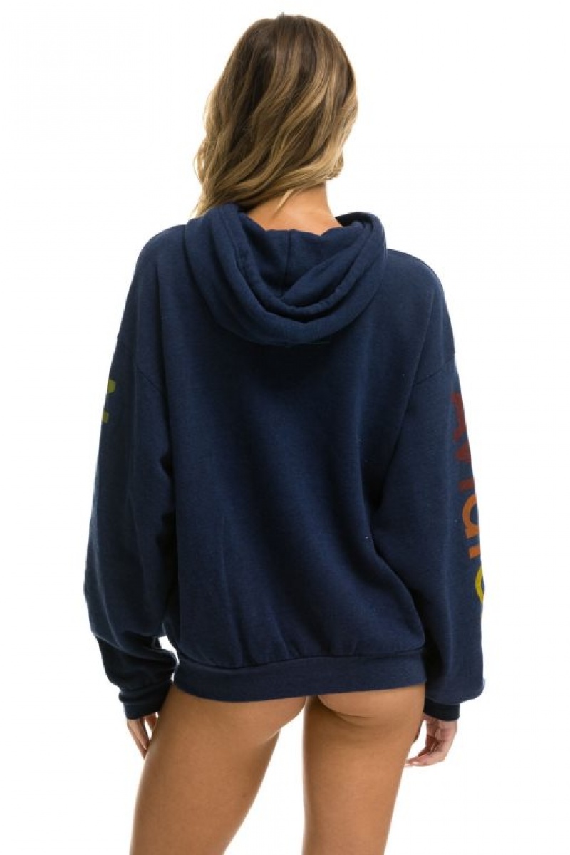 Sudadera con Capucha Aviator Nation Relaxed Pullover Hombre Navy | 64GFMTQCA