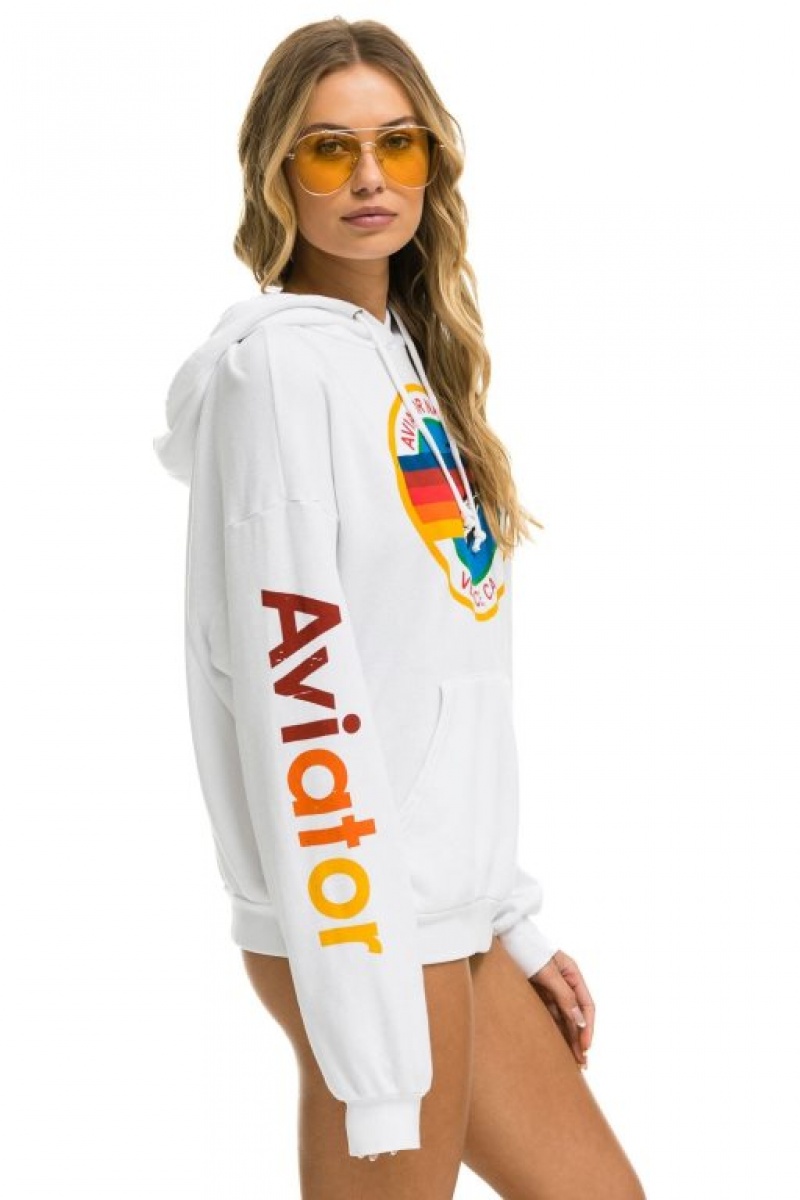 Sudadera con Capucha Aviator Nation Relaxed Pullover Mujer White | 07JPYFKNG
