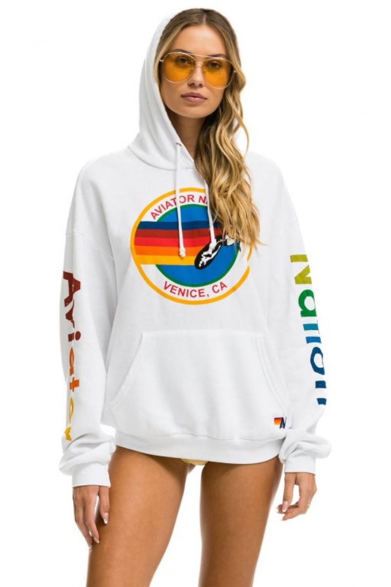 Sudadera con Capucha Aviator Nation Relaxed Pullover Mujer White | 07JPYFKNG