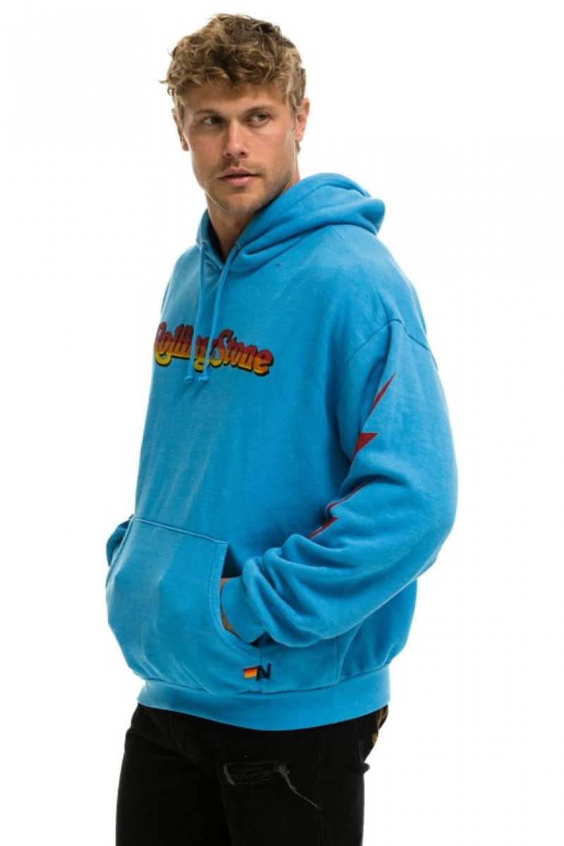 Sudadera con Capucha Aviator Nation Rolling Stone Custom Relaxed Pullover Hombre Ocean | 63AYKZWEG