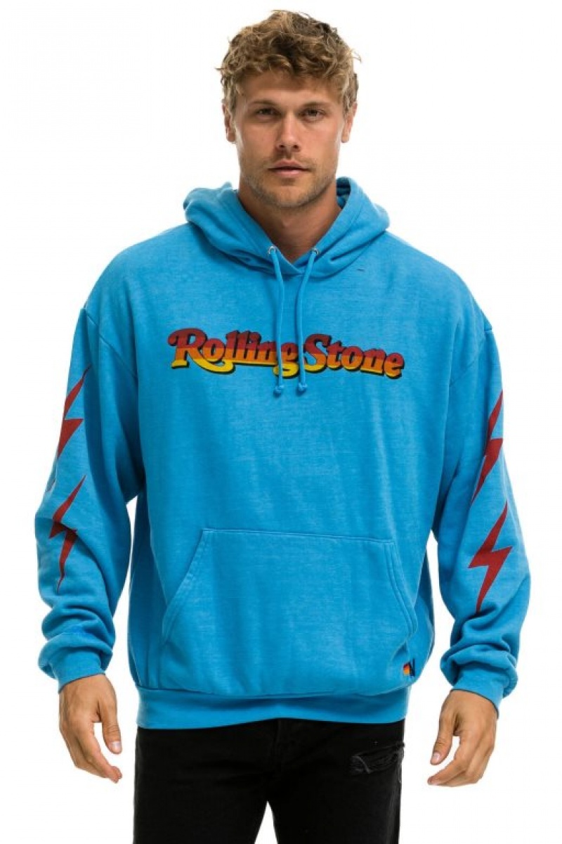 Sudadera con Capucha Aviator Nation Rolling Stone Custom Relaxed Pullover Hombre Ocean | 63AYKZWEG